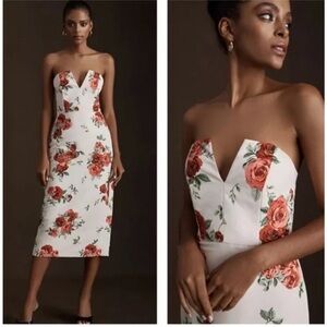 Sachin & Babi Nora Rose Strapless Notch Neck Midi Dress Pink Floral Size 2